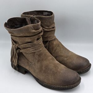 Born Distressed Brown Strappy Leather Fringe Ankle Boots Zipper Women's 9.5 M